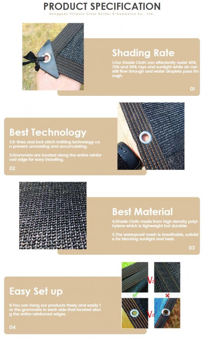 Paño reforzado el 90% de la sombra del invernadero de los ojales para el patio de la piscina 1